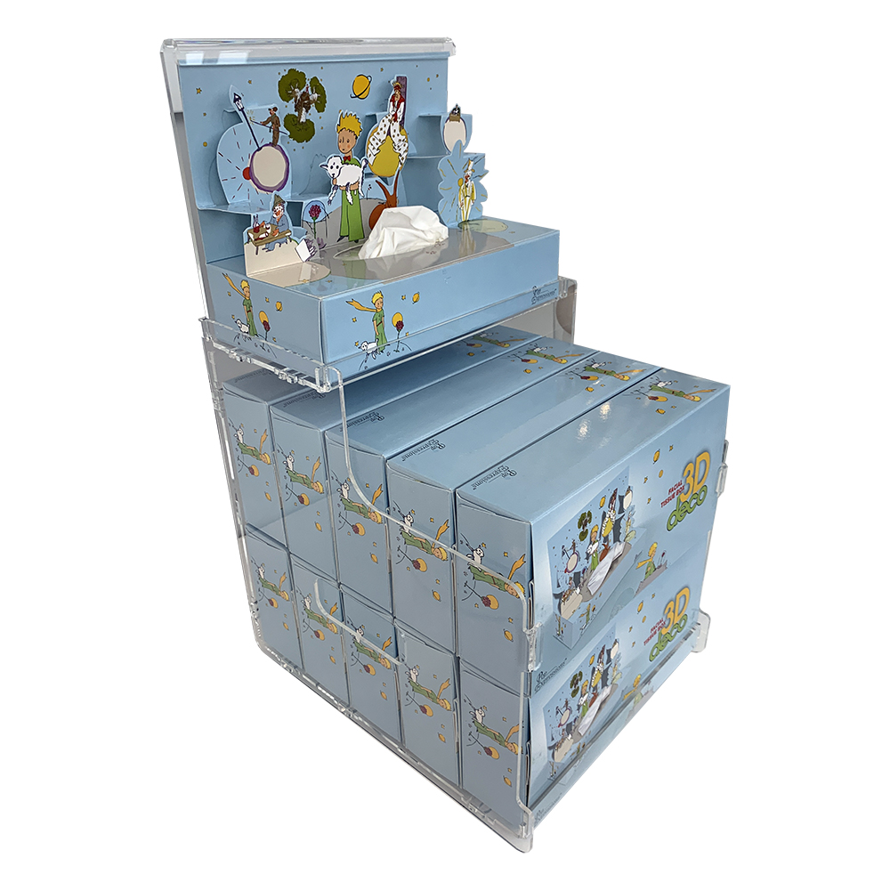 Starter kit 1 : 22 boîtes 3D DECO de mouchoirs &quot;Le Petit Prince&quot; + 1 présentoir en plexiglas