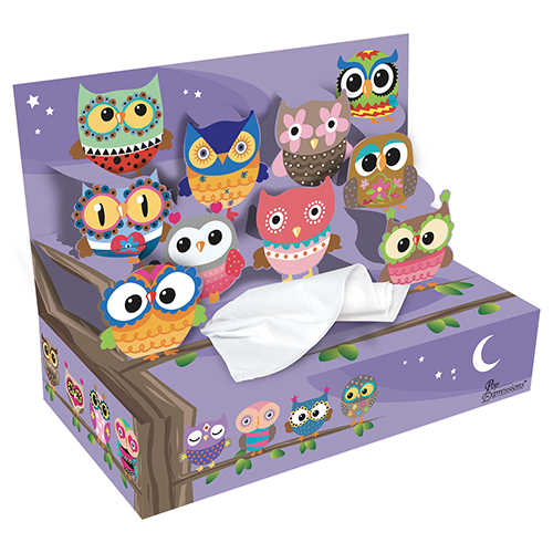3D DECO 3 ply facial tissue box design "Owls"