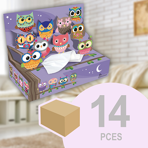[MC014-PEB1R09H-OPAN001T001M05] 14 facial tissues 3D DECO boxes, design "Owls"